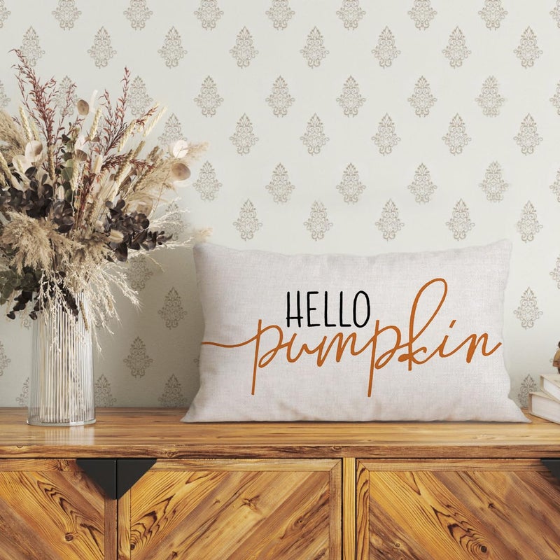 GTEXT 12x20 inch Fall Throw Pillow Cover Hello Pumpkin Cushion Cover Autumn Decor Fall Pumpkins Pillowcase Outdoor Pillow Linen Square Cushion,Sofa Fall Pillow Cover - Image 3